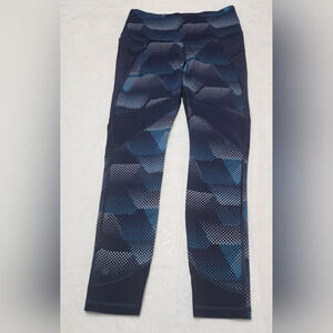 Athleta women navy blue speckled print mesh stretch workout yoga leggings size s